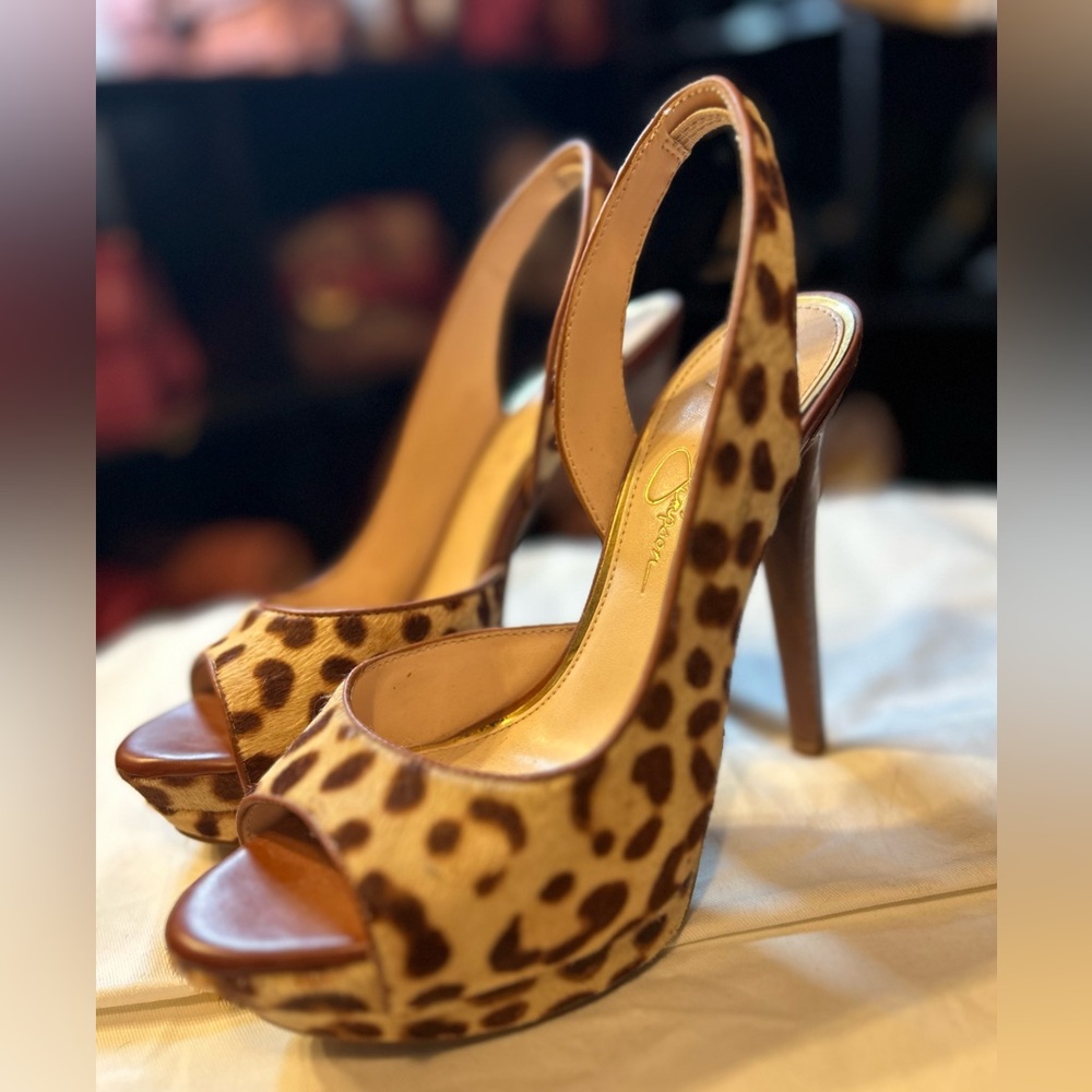 Jessica Simpson Faux Fur Animal Print Sling Back Heels